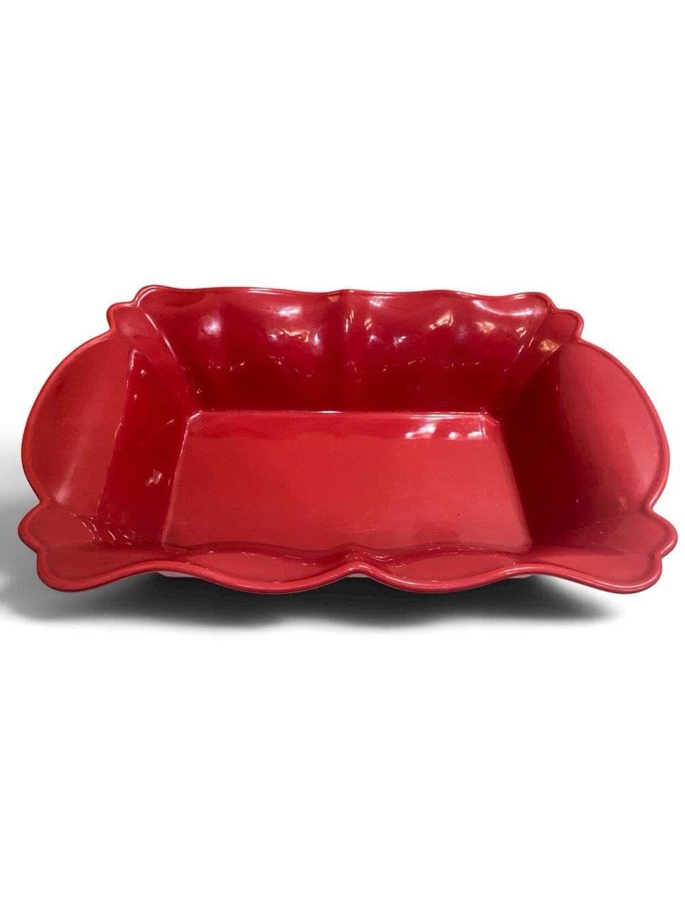 CERAMIC BAKING DISH Rectangular Scalloped Edging 10”x 15-1/2”x 4” Burnt Red